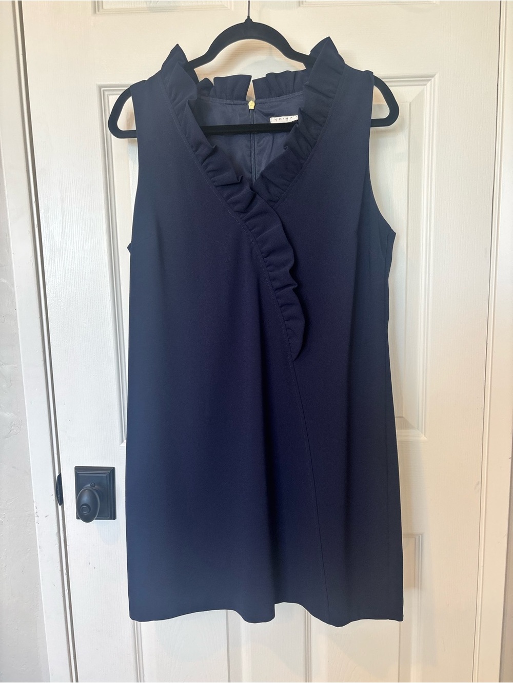Trina Turk Navy Ruffle V-Neck Sleeveless Mini Dress